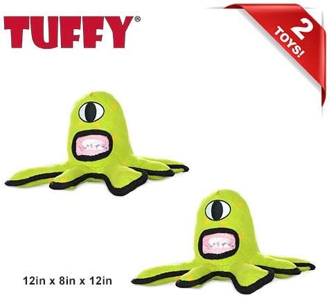 TUFFY® - World's Tuffest Soft Dog Toy - Alien - Multiple Layers. Made Durable, Strong & Tough. Interactive Play (Tug, Toss & Fetch). Machine Washable & Floats. (Green, Large 2 Pack)