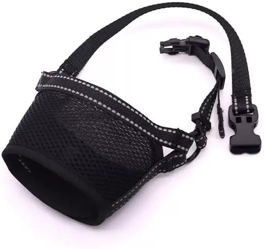New Dog Muzzle for Small Dogs, to Prevent Biting, Soft Material with Reflective & Adjustable Strap, Breathable Mouth Guard for Biting Chewing Grooming, Allow Panting Drinking (Black, S Size)