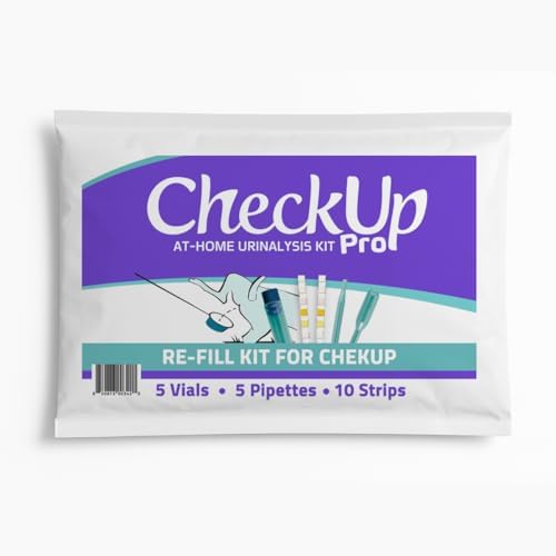 CheckUp Dog Pro Refill Kit – 10 Urine Test Strips (10A), 5 Pipettes, 5 Vials – at-Home Dog Health Screening for Glucose, Protein, pH, Leukocytes, Nitrite, Blood & More