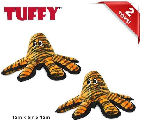 TUFFY - World's Tuffest Soft Dog Toy - MEGA -Multiple Layers. Made Durable, Strong & Tough. Interactive Play (Tug, Toss & Fetch). Machine Washable & Floats (Octopus, Small 2 Pack)