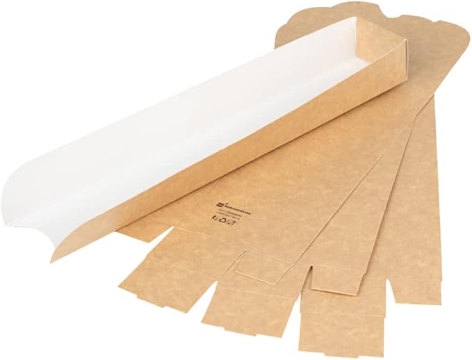 Restaurantware-Bio Tek 11.8 x 2 x 1.3 Inch Hot Dog Trays Pak of 200 Open-Design Hot Dog Containers - 3-Walled, Greaseproof, Recyclable, Disposable, Kraft Paper Serving Trays For Food Trucks