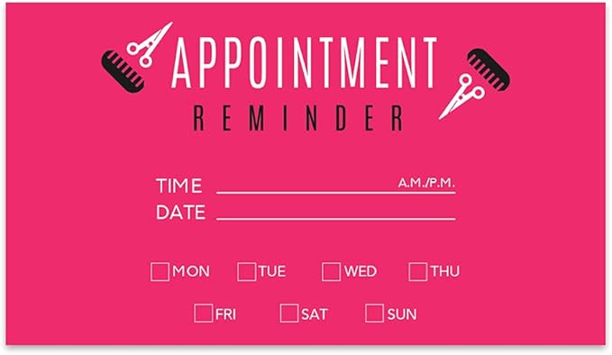 Andaz Press Fuchsia Hair Salon Appointment Business Cards for Hair Salon, Client Reminder, Beauty Parlor, Beauty Salon, Hairstyling, Hairdressing, Haircut, Cosmetologists Bulk 100 Cards, 2 x 3.5-Inch
