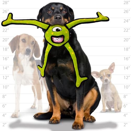 TUFFY - World's Tuffest Soft Dog Toy - Alien Green Legs - Multiple Layers. Made Durable, Strong & Tough. Interactive Play (Tug, Toss & Fetch). Machine Washable & Floats