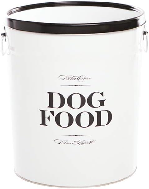 Harry Barker Bon Chien Dog Food Storage Canister – Small 3.5 gallons, Airtight Stainless Steel Pet Food Container, Stylish Kitchen Counter Dog Kibble Storage with Easy-Open Lid - White