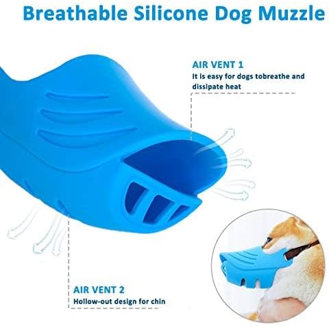 Dog Muzzle, Soft Duck Silicone Mouth Cover with Adjustable Strap for Small Medium Dogs, Best to Prevent Barking, Biting, and Chewing (L, Blue)