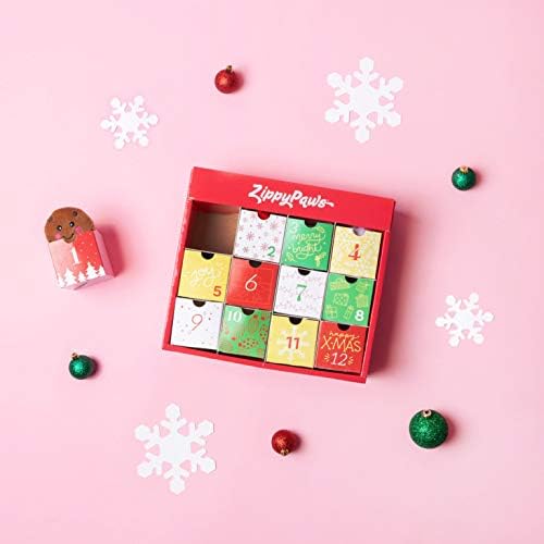 ZippyPaws Holiday Advent Calendar for Pets - Christmas Advent Calendar Dog Toys, 12 Day Surprise Countdown for Small and Medium Dogs, Interactive Squeaky Toys - 12 Pack of Miniz