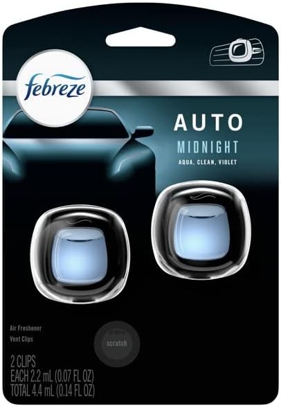 Febreze Car Vent Clip Air Freshener, Odor Eliminator for Up to 30 Days Freshness, 2 Clips (Midnight)