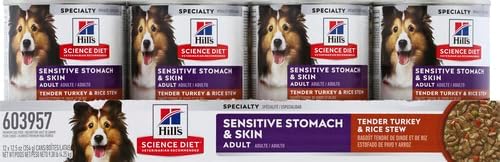 Hill's Science Diet Adult 1-6 Sensitive Stomach & Skin Wet Dog Food, Turkey & Rice Stew, 12.5 oz. Cans, 12-Pack