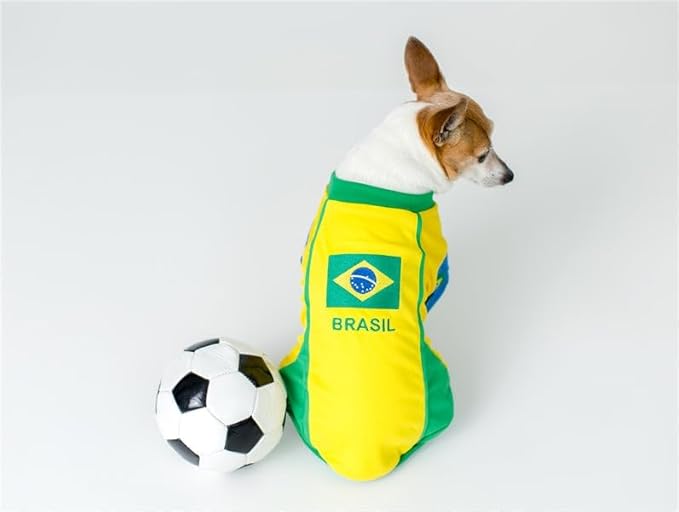 Parisian Pet Team Brazil Dog Jersey - Breathable Mesh Puppy Football Jersey - Lightweight Stretch Sporty Dog Clothes - Summer Shirts for Large Dogs - Soccer Jersey for Dogs - Sportswear Pet Clothes