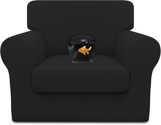 Easy-Going 100% Dual Waterproof 2 Pieces Chair Cover Stretch Soft Couch Cover for Dogs, Sofa Slipcover for 1 Separate Cushion Couch Leakproof Furniture Protector for Kids, Pets Black