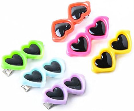 20Pcs Dog Hair Clips - Heart Sunglass Pet Hair Bows Alligator Hairpins Small Animal Barrettes, Multicolor Dog Hair Accessories