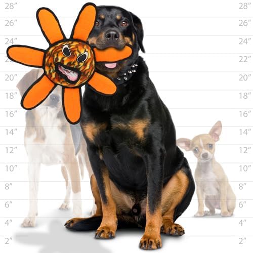 TUFFY - World's Tuffest Soft Dog Toy - Alien Ball Flower Fire - Multiple Layers. Made Durable, Strong & Tough. Interactive Play (Tug, Toss & Fetch). Machine Washable & Floats