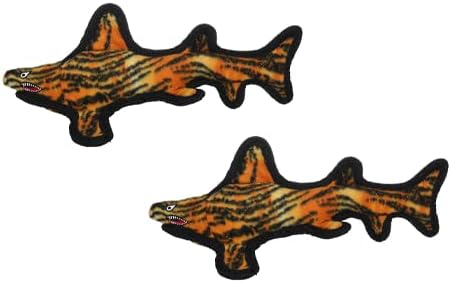 TUFFY - World's Tuffest Soft Dog Toy - Ocean- Squeakers - Multiple Layers. Made Durable, Strong & Tough. Interactive Play (Tug, Toss & Fetch). Machine Washable & Floats. (Tiger Shark, Large 2 Pack)