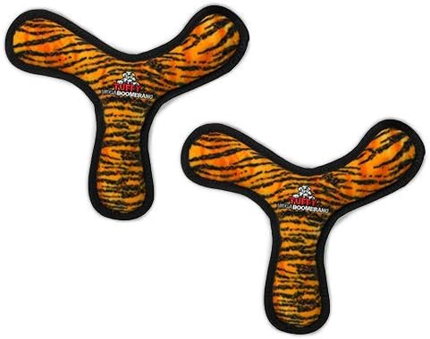 TUFFY - World's Tuffest Soft Dog Toy - MEGA -Multiple Layers. Made Durable, Strong & Tough. Interactive Play (Tug, Toss & Fetch). Machine Washable & Floats (Boomerang Tiger, Large 2 Pack)