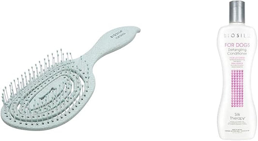 BioSilk for Dogs Grooming Bundle: Eco-Friendly Detangling Pin Brush & Silk Therapy Conditioner, 12 Fl Oz | Ergonomic Pet Brush & Matted Hair Detangler