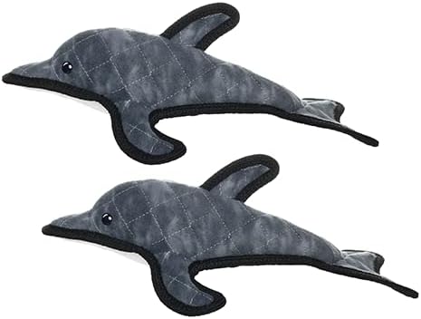 TUFFY - World's Tuffest Soft Dog Toy - Ocean- Squeakers - Multiple Layers. Made Durable, Strong & Tough. Interactive Play (Tug, Toss & Fetch). Machine Washable & Floats. (Dolphin, Large 2 Pack)