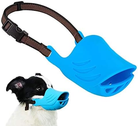 Dog Muzzle, Soft Duck Silicone Mouth Cover with Adjustable Strap for Small Medium Dogs, Best to Prevent Barking, Biting, and Chewing (L, Blue)