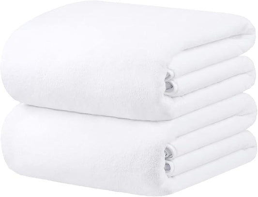 JML Bath Sheet Towel Set, 2 Pack, 35"x70", Large Bath Towels for Adult - Microfiber Fleece - Super Soft, Absorbent, Oversized, Lint-Free for Hotel,Yoga, Sauna, SPA, Hair Wrap, White