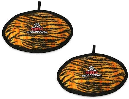TUFFY - World's Tuffest Soft Dog Toy - MEGA -Multiple Layers. Made Durable, Strong & Tough. Interactive Play (Tug, Toss & Fetch). Machine Washable & Floats (Odd Ball Tiger, Large 2 Pack)