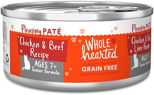 WholeHearted Grain Free Chicken and Beef Liver Senior Wet Cat Food Pate, 5.5 oz. Case of 24