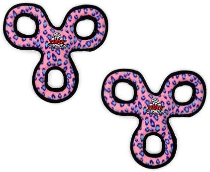 TUFFY - World's Tuffest Soft Dog Toy - Junior 3 Way Tug - Squeakers - Multiple Layers. Made Durable, Strong & Tough. Interactive Play (Tug,Toss & Fetch). Machine Washable & Floats (Pink 2 Pack)
