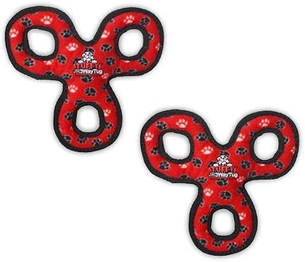 TUFFY - World's Tuffest Soft Dog Toy - Junior 3 Way Tug - Squeakers - Multiple Layers. Made Durable, Strong & Tough. Interactive Play (Tug,Toss & Fetch). Machine Washable & Floats (Red 2 Pack)