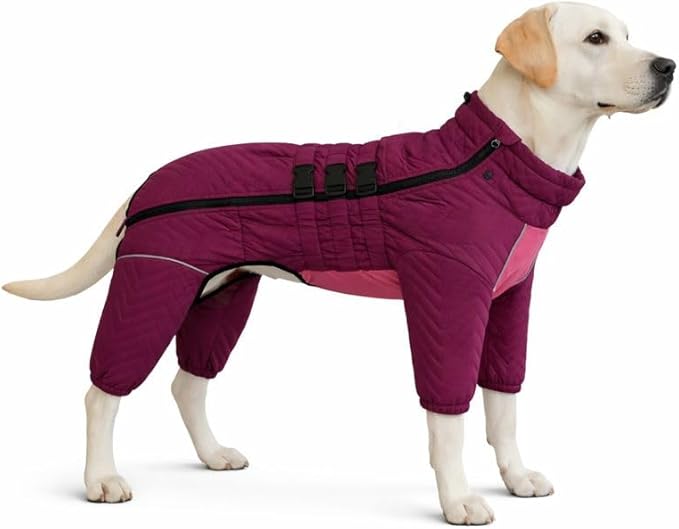 Warm Dog Coat Double Layers Dog Vest, 4 Legs Covered Windproof Waterproof Reflective, Purple L, S-XL