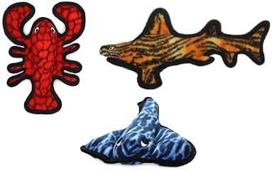 TUFFY - World's Tuffest Soft Dog Toy - Ocean Tiger Shark- Squeakers - Multiple Layers. Made Durable, Strong & Tough. Interactive Play (Tug, Toss & Fetch). Machine Washable & Floats (Combo Pack #2)