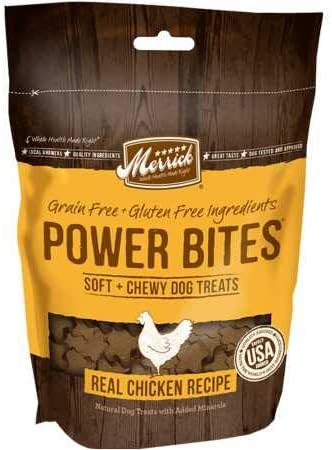 Merrick Power Bites Natural Soft And Chewy Real Meat Dog Treats, Grain Free Snack With Real Chicken Recipe - 6 oz. Bag
