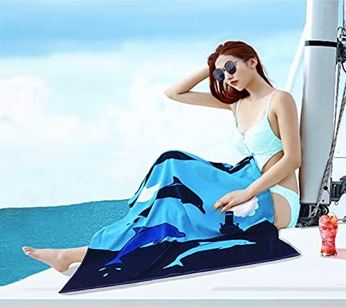 YIFONTIN 2 Pieces Beach Towels Velvet Terry Blanket Throw Soft Water Absorption Extra Large XL 34x63 inches 100% Cotton for Bath Swimming Travel Camping and Picnic, Dolphin Vessel.
