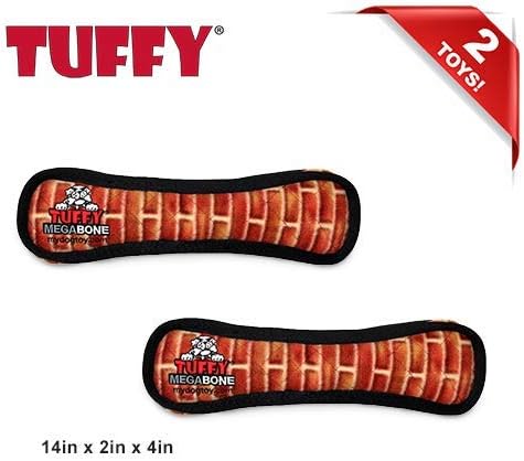 TUFFY - World's Tuffest Soft Dog Toy - MEGA - Squeakers - Multiple Layers. Made Durable, Strong & Tough. Interactive Play (Tug, Toss & Fetch). Machine Washable & Floats (Bone Brick, Large 2 Pack)