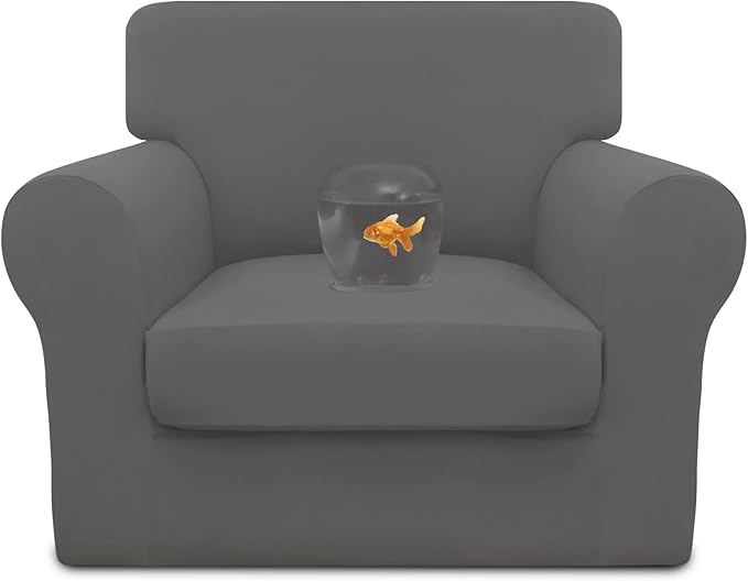 Easy-Going 100% Dual Waterproof 2 Pieces Chair Cover Stretch Soft Couch Cover for Dogs, Sofa Slipcover for 1 Separate Cushion Couch Leakproof Furniture Protector for Kids, Pets Gray