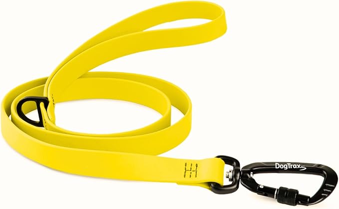 DogTraxs - Essential Dog Leash - Biothane Training Lead - for Small-Large Dogs - Waterproof & Odor Resistant - Self Locking Swivel Carabiner Durable - Made in USA - 4 Feet - Yellow