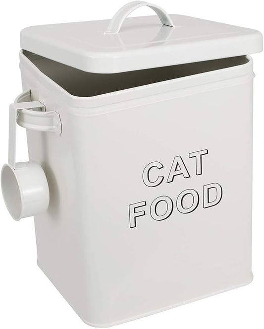 Cat Food Storage Container Farmhouse Pet Food Storage Containers with Lid and Scoop, Perfect Vintage Durable Canister Treats Tin for Kitchen Countertop, Shelf, Great Gift for Pet Owners - Cat Food