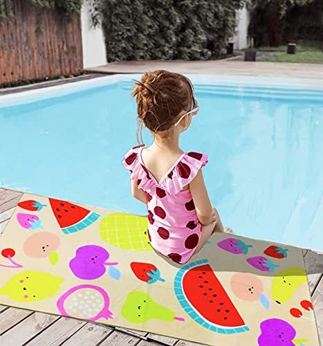 YIFONTIN Beach Towel for Kids Velour Terry Blanket Throw 100% Cotton 25.5X51 inches for Swimming Bath Travel Camping and Picnic, Pineapple Watermelon.