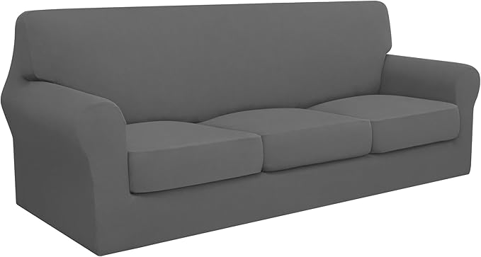 Easy-Going 100% Dual Waterproof 4 Pieces Oversized Cover Stretch Soft Couch Cover for Dogs, Sofa Slipcover for 3 Separate Cushion Couch Leakproof Furniture Protector for Kids, Pets Gray