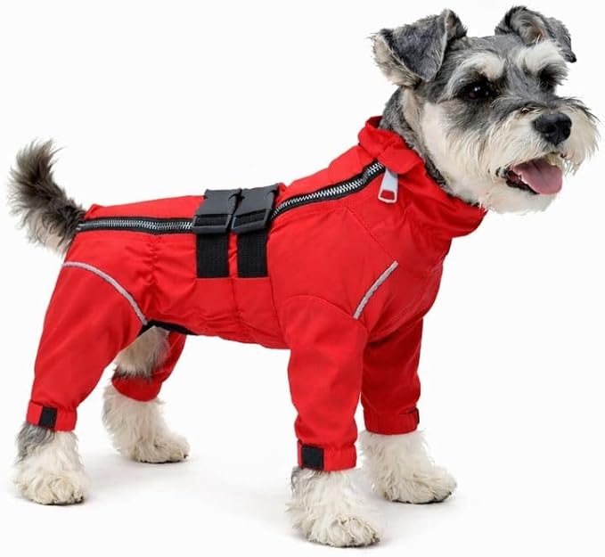 Dogs Waterproof Jacket, Lightweight Waterproof Jacket Reflective Safety Dog Raincoat Windproof Snow-Proof Dog Vest for Small Medium Large Dogs Red M