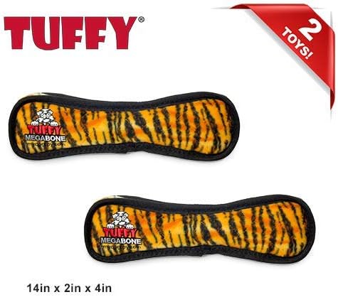 TUFFY - World's Tuffest Soft Dog Toy - MEGA - Squeakers - Multiple Layers. Made Durable, Strong & Tough. Interactive Play (Tug, Toss & Fetch). Machine Washable & Floats (Bone Tiger, Large 2 Pack)