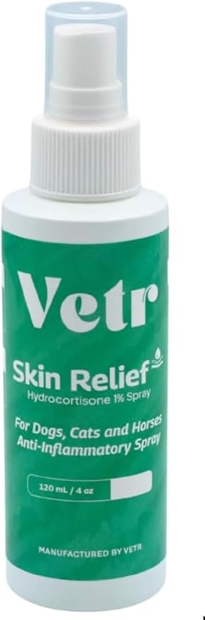 vetr Skin Relief Hydrocortisone Spray for Dogs - Topical Support for Itchy Skin and Hot Spots - 4 oz (120mL) - Vet-Formulated in USA