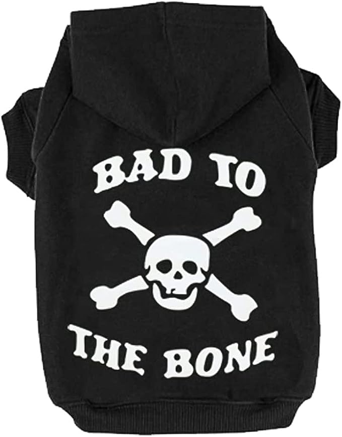 EXPAWLORER Dog Hoodie Sweater - Bad to The Bone Dog Sweatshirt Skeleton Costume, Warm Fleece Lined Pet Clothes with Leash Hole, Fall Winter Cozy Soft Pet Outfit Coat for Medium Dogs, M