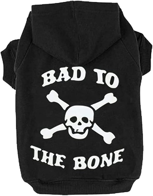 EXPAWLORER Dog Hoodie - Bad to The Bone Lettered, Dog Sweater with Hat, Pet Fall Cold Winter Clothes with Built-in Dog Lead Hole, Pet Warm Outfit for Cats and Small to Large Dogs (X-Large)
