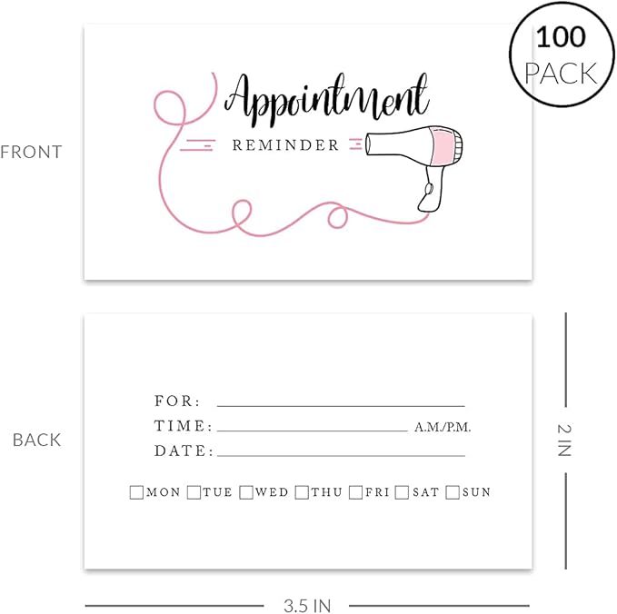 Andaz Press Hair Salon Appointment Business Cards for Hair Salon, Client Reminder, Beauty Parlor, Beauty Salon, Hairstyling, Hairdressing, Haircut, Cosmetologists Bulk 100 Cards, 2 x 3.5-Inch