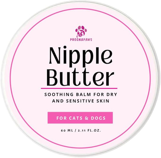 Nipple Soothing Balm for Nursing Dogs & Cats – Lick-Safe, Lanolin-Free, All-Natural Nipple Butter – Soothes Chapped & Cracked Skin – Coconut Oil, Shea Butter, Vitamin E, 2.11 oz