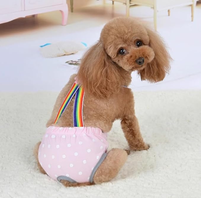 Dog Sanitary Pantie, Washable Female Dog Diaper Reusable Puppy Underwear Diaper with Adjustable Suspender for Girl Dog Teddy