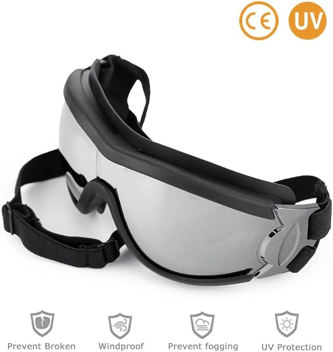 UV Protection Dog Goggles for Medium & Large Dogs - Waterproof Windproof Sunglasses, Durable Protective Eyewear for Long-Snout Breeds - Outdoor Hiking Running Glasses (Silver)