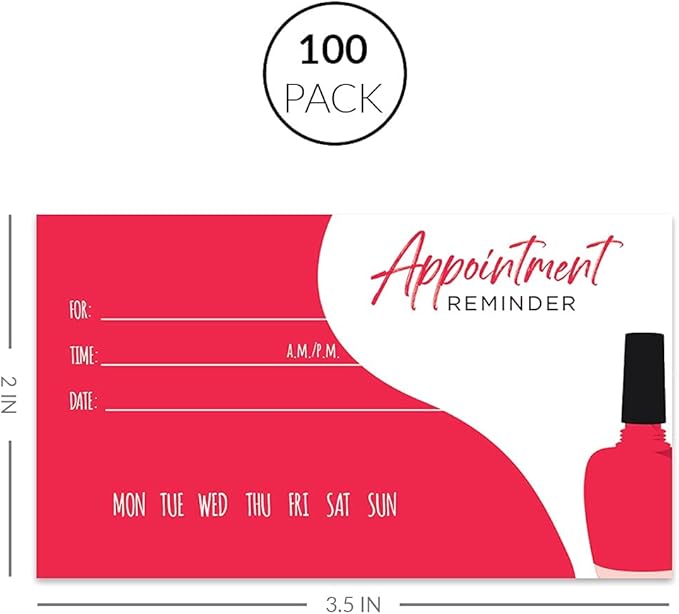Andaz Press Nail Salon Appointment Business Cards for Nail Spa, Client Reminder, Nail Boutique Bar, Eyelash Extension, Beauty Spa, Manicures, Pedicure, Waxing, Threading, Bulk 100 Cards, 2 x 3.5-Inch