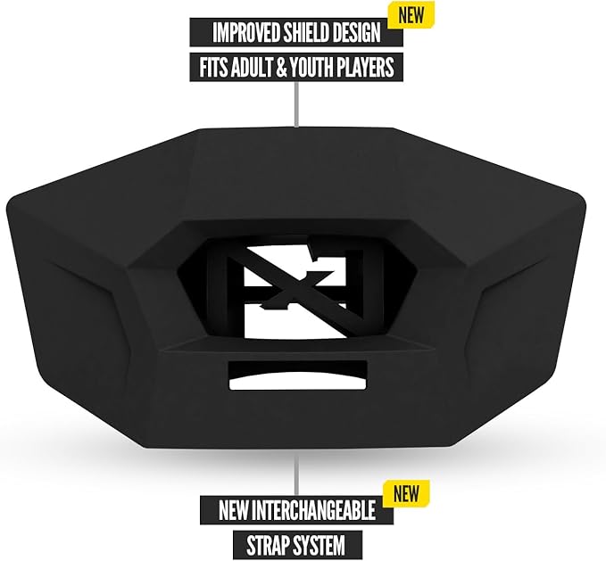 Nxtrnd One Pro Football Mouth Guard, Interchangeable Strap, Fits Adult & Youth (Black)
