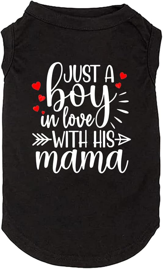 Dog Clothes Just a Boy in Love with Mama Shirts Pet Supplies Vest Small Medium Large Dog Apparel Parent-Child Suit (Medium, Boy-Black)