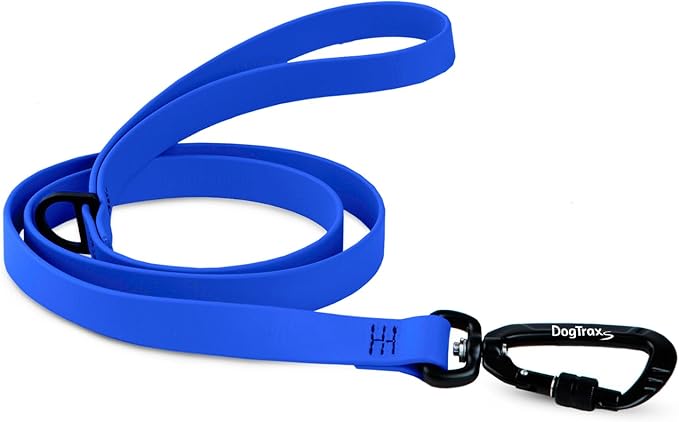 DogTraxs - Essential Dog Leash - for Small-Large Dogs - Waterproof & Odor Resistant - Self Locking Swivel Carabiner Durable - 1" x 5 Feet – Cobalt Blue