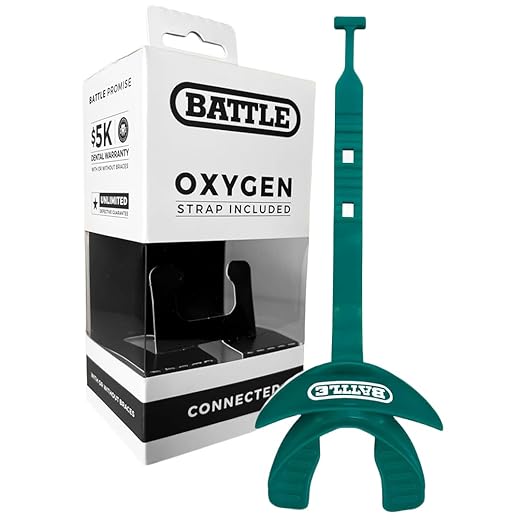 Battle Oxygen Lip Protector Mouth Guard with Connected Strap, Football and Sports Gear, Maximum Oxygen Supply, Mouthpiece Fits With or Without Braces - One Size, Green